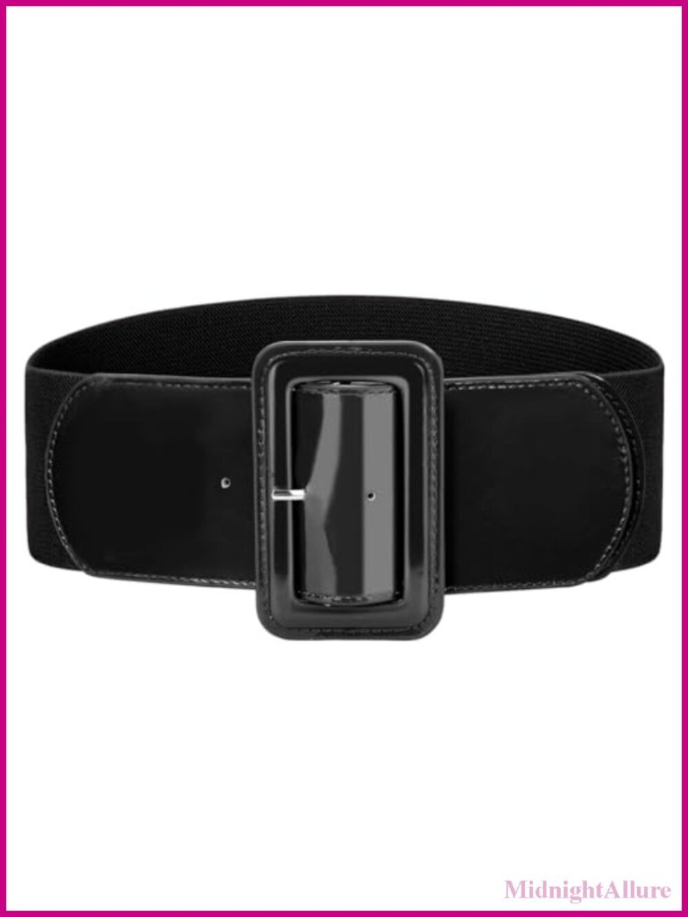 Faux Leather Elastic Wide Waist Belt with Rectangular Buckle